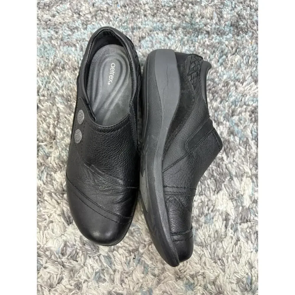Aetrex Shoes Womens 8.5 Karina Comfort Ortho Braided Strap Black Leather